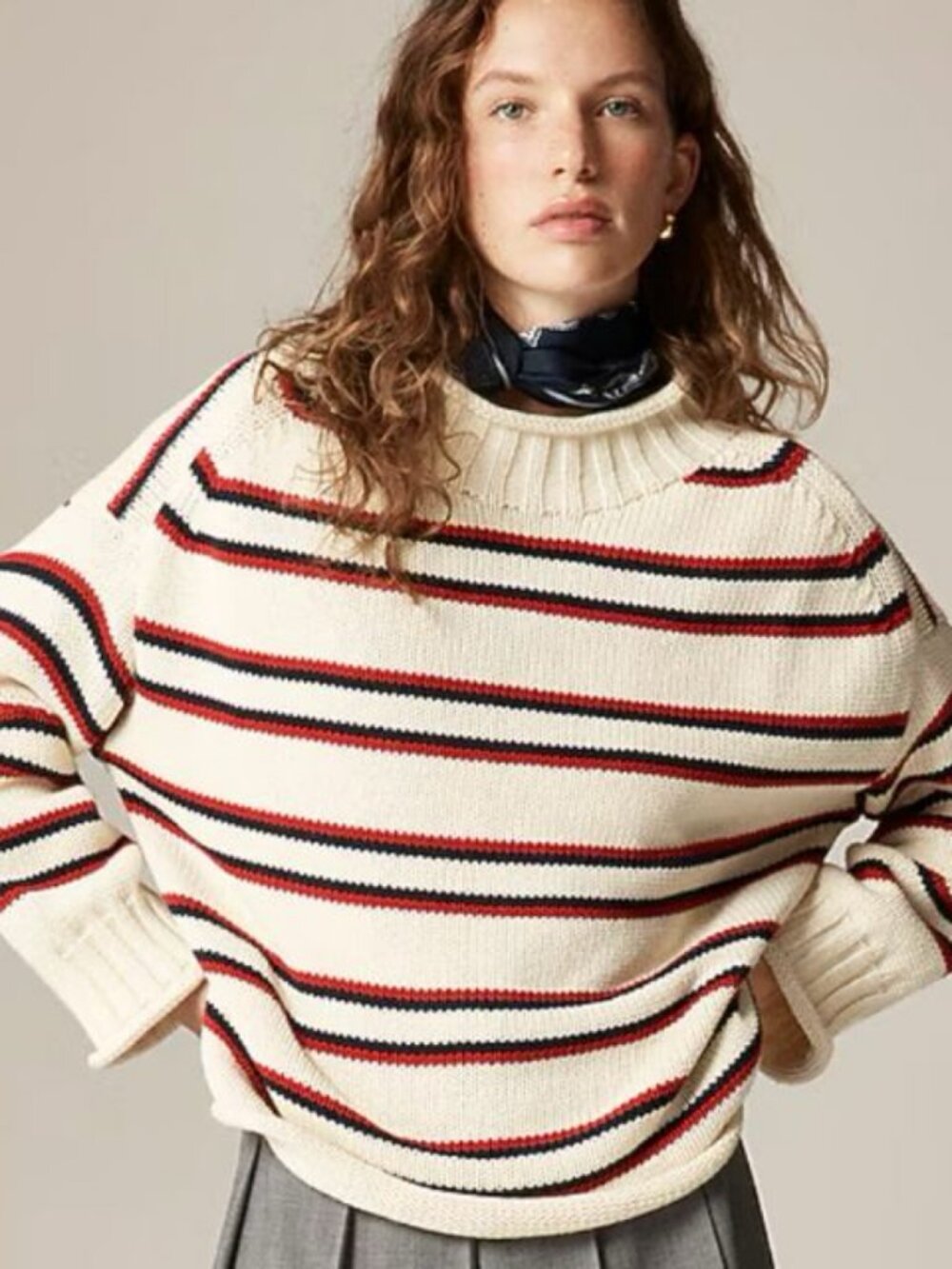 J. CREW 2025 Rollneck Sweater in Cream Stripe